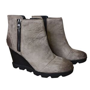 Sorel Joan Of Arctic Wedge II Boots Womens Size 9.5 Brown Leather Waterproof Zip